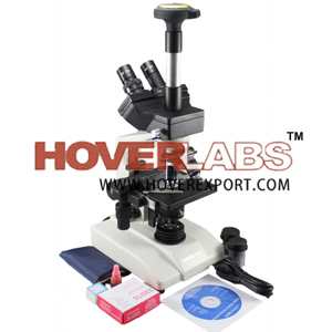 HOVERLABS TRINOCULAR PATHOLOGICAL MICROSCOPE KIT with 50 Slides+ Cover Slips and 5.0 Megapixel Camera, 40X-1500X MAG., LED ILLUMINATION