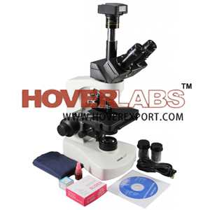 HOVERLABS ADVANCED PROFESSIONAL RESEARCH COMPOUND DIGITAL TRINOCULAR MICROSCOPE KIT WITH SEMI PLAN ACHROMAT OBJECTIVES + RESEARCH GRADE 3.2 MEGAPIXEL CAMERA+ MEASUREMENT SOFTWARE, 40X-1500X MAG., LED